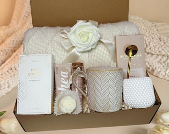 Cozy Hygge Care Package, Thinking of You Gift Box for Her, Sympathy Gift Basket for Women, Get Well Soon Comfort Set with Blanket, Candle