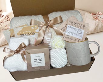 Gift Box for Women, Self Care Package for Mom Sister Grandma, Sending Hug Basket, Birthday Gift with Blanket Candle Tea, Friend Present