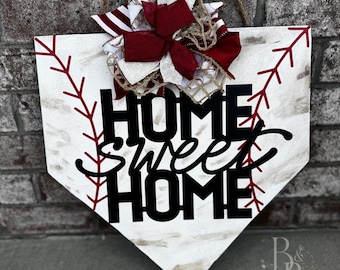 Home Sweet Home Door Hanger | Rustic Farmhouse Baseball Decor