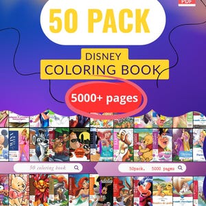 Disney 5000 Mystery Color by Numbers Pages Pack 50 Books, Disney Magic Coloring Pages, Digital Download for Adults and Kids, Good quality