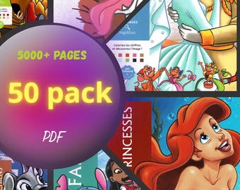 Disney Mystery Coloring Pack | 50 Books Bundle PDF  5000+ Pages Printables  Instant Download , Colouring Book, Coloring fo adult