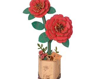 3D Wooden Flower Puzzle Kit | Rowood DIY Botanical Model | Desk Decor Gift | Rose Sunflower Tulip Orchid | Birthday Mothers Day Gift for Her