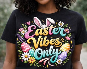Easter Vibes Nur PNG | Kaninchen, Eier, Blumen Sublimationsdesign (Digitaler Download)
