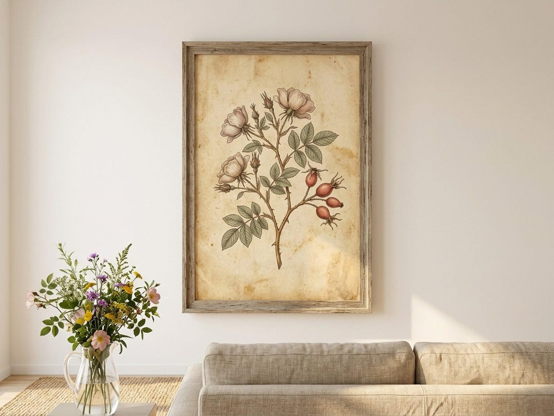 Vintage Wild Rose Botanical Print, Cottagecore Floral Art, Farmhouse ...