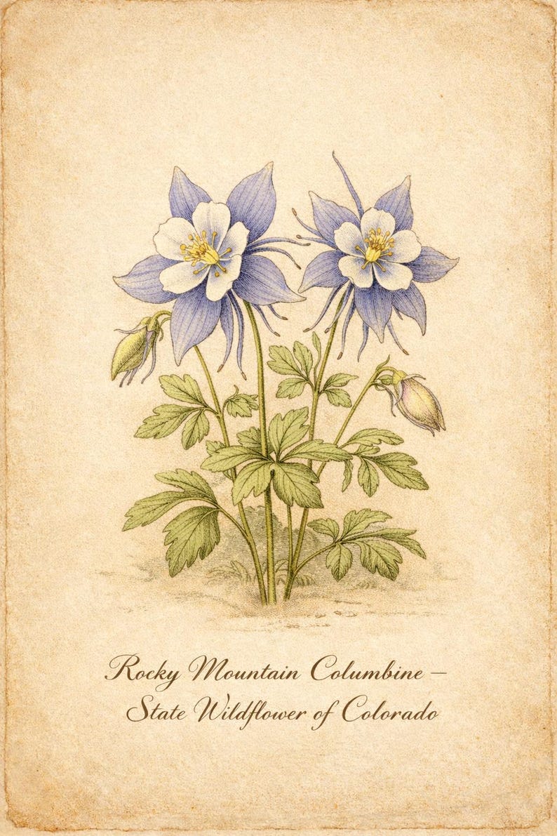 Colorado Rocky Mountain Columbine State Wildflower Art - Etsy UK