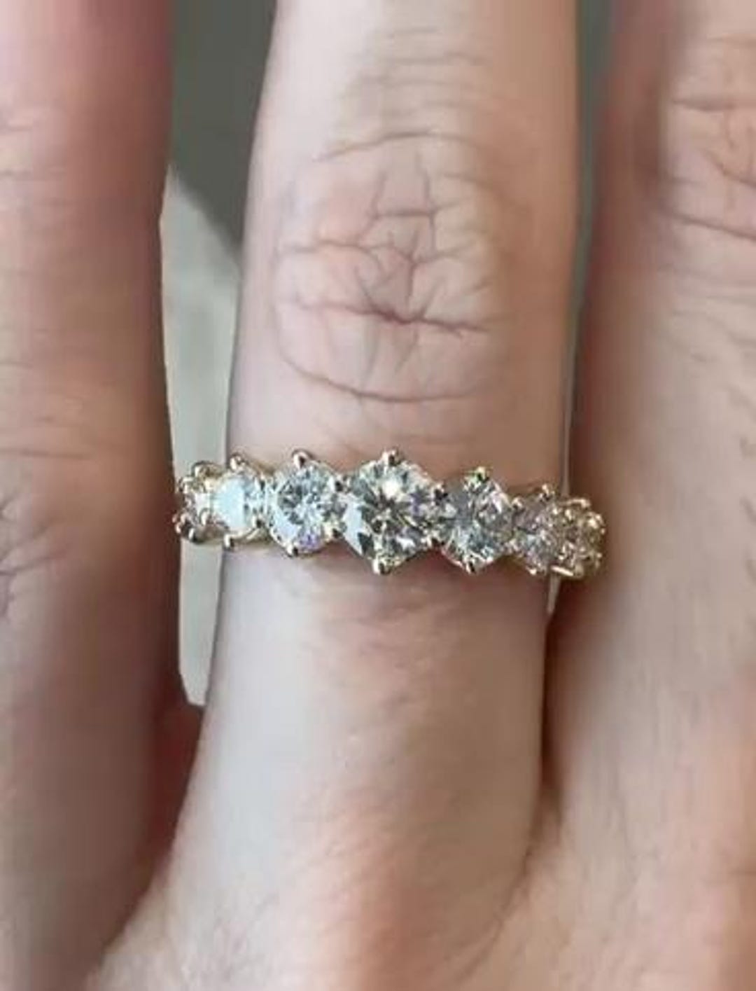 Round Cut Moissanite Eternity Band Gold Wedding Band Ring Multi Stone ...