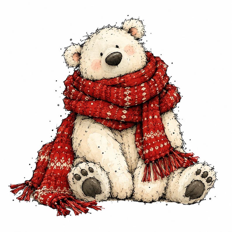 Paquete de imágenes prediseñadas de osos polares navideños: lindos animales de invierno en acuarela, 14 PNG