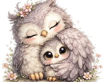 Paquete de imágenes prediseñadas de animales madre y bebé, imágenes prediseñadas de animales para el Día de la Madre, PNG de una linda familia de animales, animales bebés en acuarela, 26 PNG