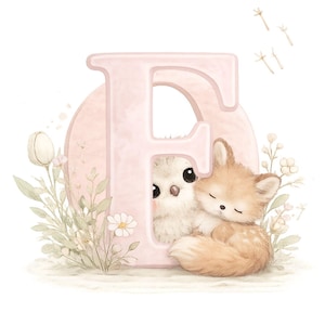 Animal Alphabet and Numbers Clipart Set – Watercolor Letters and Numbers with Cute Woodland Animals, Pastel ABC 123 Nursery Bundle image 4