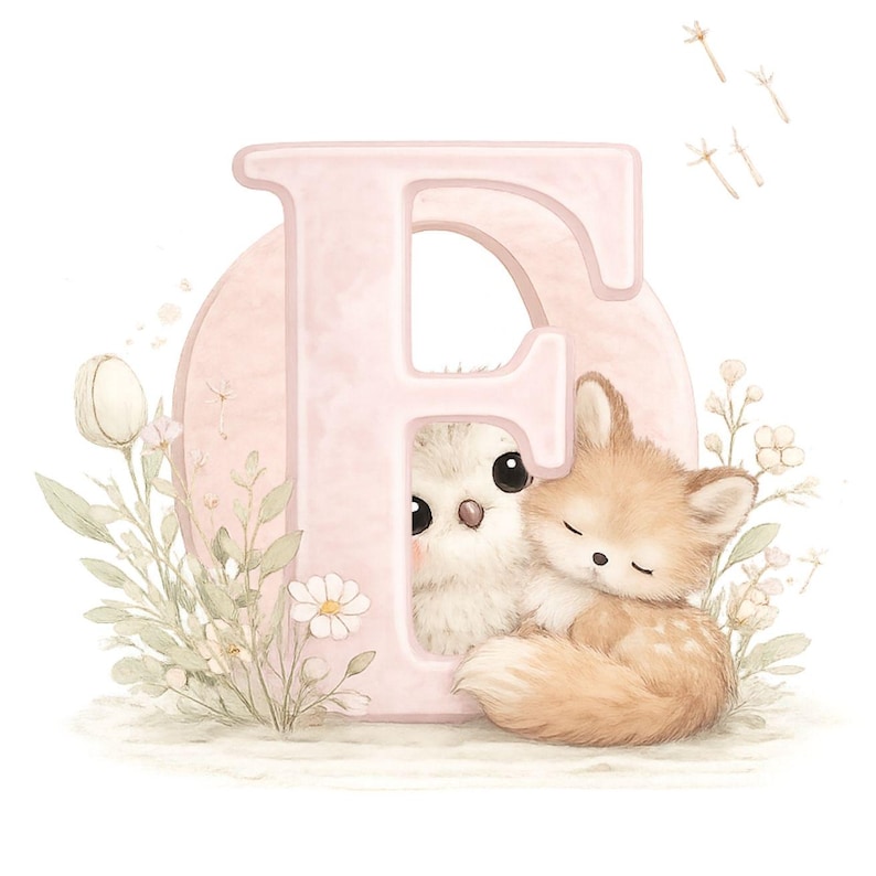 Animal Alphabet and Numbers Clipart Set – Watercolor Letters and Numbers with Cute Woodland Animals, Pastel ABC 123 Nursery Bundle image 4