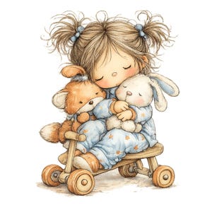 Schläfriges Baby Mädchen Clipart Bundle, wunderliche Schlafenszeit Mädchen Clipart Set, Aquarell schlafende Kinder Illustration, gemütlichen Schlaf Clipart, 38 PNG