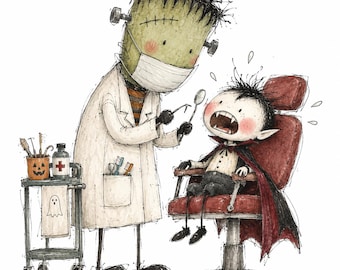 Halloween Monster Hospital Clipart Bundle: Watercolor Spooky Medical Monsters Illustration, 15 PNG
