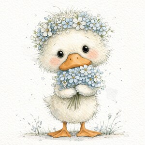 Cute Duck Clipart Bundle, Whimsical Duckling Clipart Set, Watercolor Baby Duck Illustration, Floral Duck Clipart, 25 PNG image 6