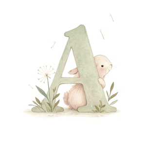 Conjunto de imágenes prediseñadas del alfabeto y los números de animales: letras y números en acuarela con lindos animales del bosque, paquete infantil ABC 123 en tonos pastel.