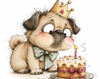 Birthday Dog Clipart Bundle: Watercolor Cute Party Puppies, 23 PNG