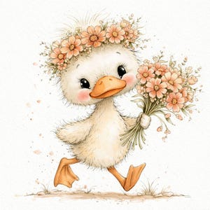 Cute Duck Clipart Bundle, Whimsical Duckling Clipart Set, Watercolor Baby Duck Illustration, Floral Duck Clipart, 25 PNG image 9