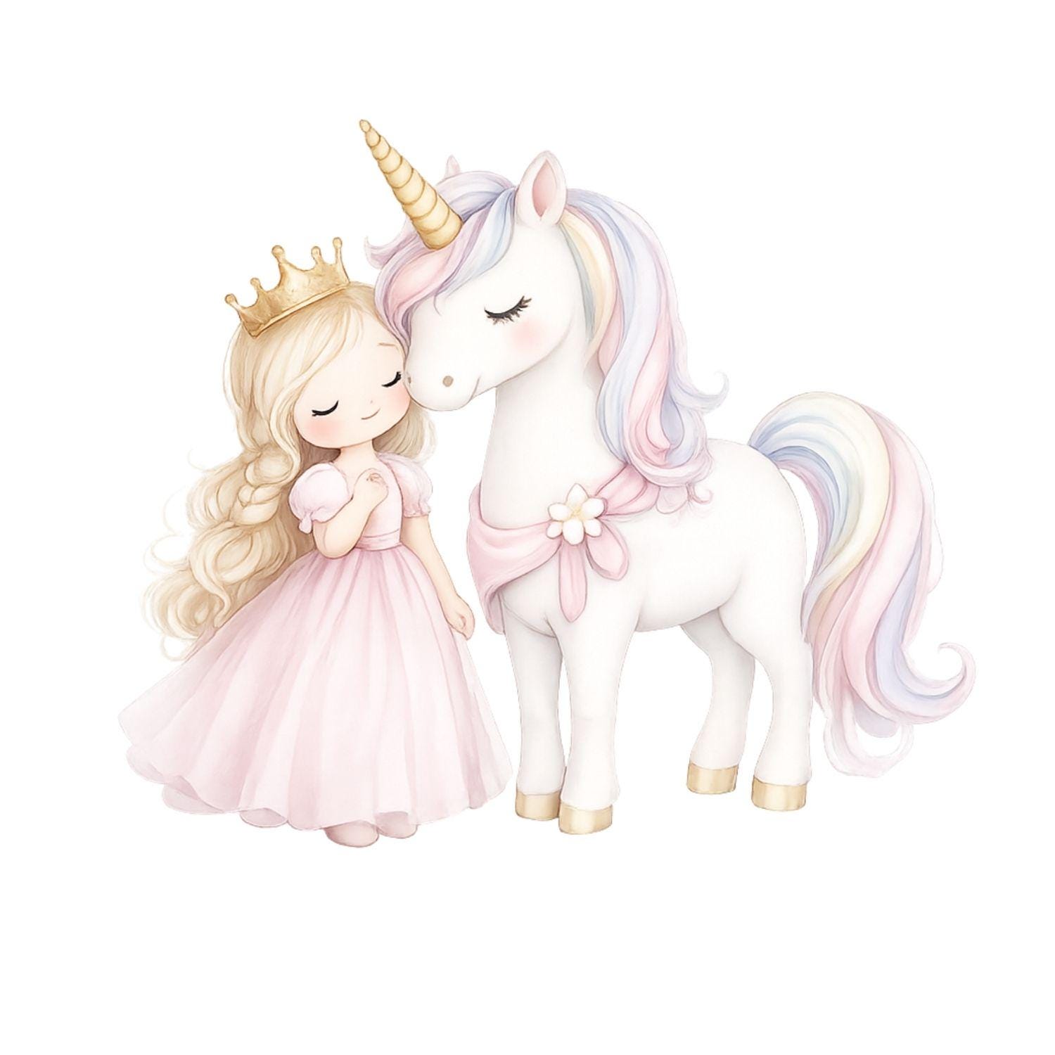 Pastel Unicorn Princess Clipart Bundle – Rainbow Fairytale PNG Set With ...