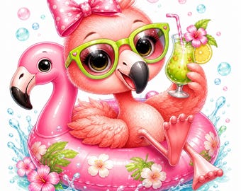 Whimsical Summer Animals Clipart Set – Watercolor Cute Animals with Sunglasses and Hats, Tropical Beach Animal Clipart Bundle, 15 PNG