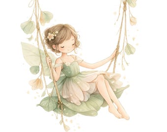 Whimsical Fairy Clipart Set – Watercolor Fairy Girls, Magical Cottage and Forest Elements, Pastel Storybook Fairy Clipart Bundle, 21 PNG