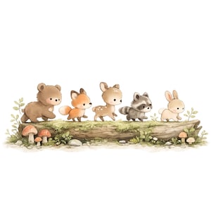 Whimsical Woodland Animals Clipart Bundle, Forest Animal Friends Clipart, Watercolor Woodland Walk Illustration, Cute Forest Animals, 28 PNG