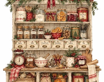 Christmas Kitchen Clipart Bundle: Watercolor Holiday Spice Cupboards, 13 PNG