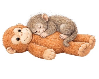 Viral Punch Baby Monkey Clipart Set – Emotional Plush Toy Monkey 15 PNG – Instant Download – Emotional Plush Toy Illustration