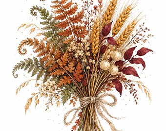 Autumn Cottage Clipart PNG, Watercolor Fall Harvest Scenes for Farmhouse Decor, 26 PNG
