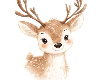 Woodland Baby Animals Clipart Set – Watercolor Cute Forest Portrait Heads – 22 Soft Pastel Nursery PNG Bundle