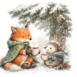 Paquete PNG de animales navideños: imágenes prediseñadas de bosque invernal, descarga digital, 23 PNG