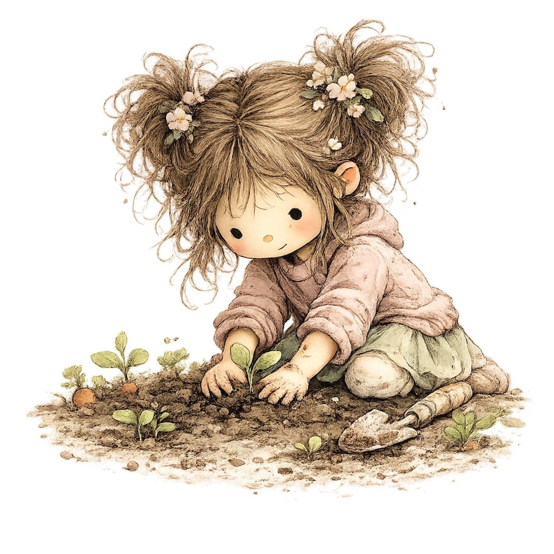 Pacote de Clipart Menina no Jardim da Primavera, Clipart Infantil ...