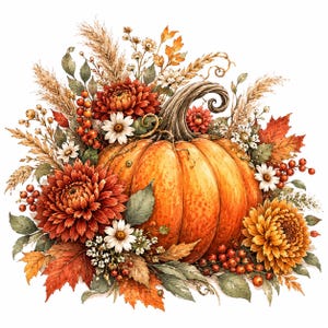 Blommig pumpa Clipart-paket – Höstskörden akvarellkollektion | Kommersiellt bruk, 18 PNG