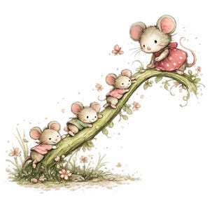 Mouse Mother Clipart Bundle, Cute Mouse Family Clipart Set, Watercolor Little Mice Illustration, Baby Mouse Clipart, 20 PNG