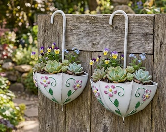 Paraplu muurplanter – ijzeren hangende bloempot – decoratieve tuinmuurmand – terras- en balkondecoratie