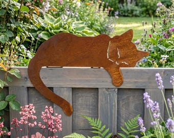 Schlafende Katze Gartenzaun Dekor - Metallkatze Silhouette - Hängender Zauntopper - Garten- & Terrassenverzierung im Freien