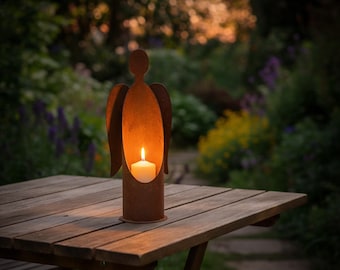 Angel Candle Holder – Outdoor Iron Angel Lantern – Rustic & White Metal Candle Holder Decor for Patio and Garden