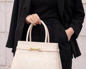 Borsa tote in pelle vegana intrecciata / Borsa da lavoro minimalista / Borsa a tracolla grande e strutturata / Elegante borsa da ufficio