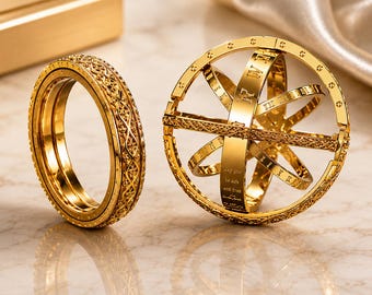 Astronomical Spinner Ring, Solar System Fidget Ring, Zodiac Orbit Ring, Vintage Astronomy Jewelry Gift for Women & Men