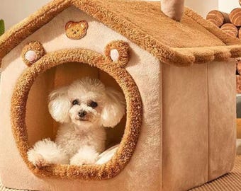 All-weather outdoor dog house with closed design and detachable washable cover. Winter insulation.