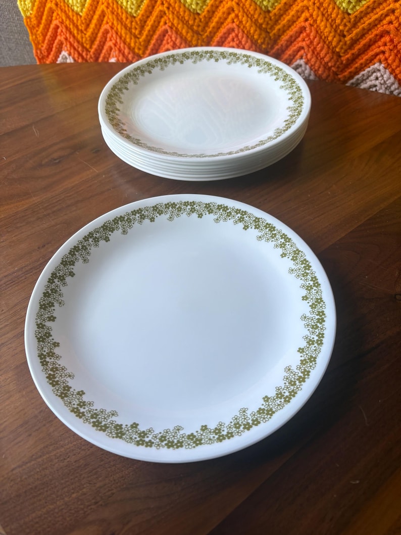 Vintage Corelle Spring Blossom Plates: Green Floral Border/various ...