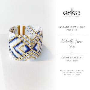 Bead Loom Bracelet Pattern PDF, Miyuki Delica 11/0, Cobalt Line Wide, Digital Download