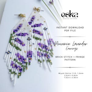 Provence Lavender Fringe Earrings Pattern PDF, Brick Stitch Beading Tutorial, Miyuki Delica 11/0