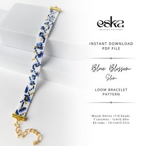 Perlenwebstuhl Armband PDF, Miyuki Delica 11/0, Blaue Blüte Floral Slim