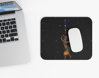 Rainbow Chakra Dancer Mouse Pad | Cosmic Starry Background