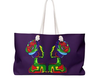 Flower Crown Portrait Weekender Bag | Boho Retro Art Tote