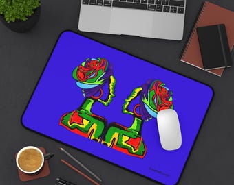 Pop Art Rose Profile Desk Mat | Colorful Psychedelic Floral Silhouette