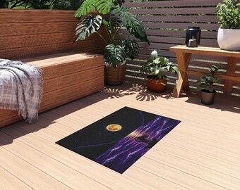 Moonlit Mermaid Outdoor Rug | Purple Ocean Night Sky