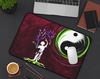Yin Yang Moon with Tree of Life Desk Mat | Meditation Mousepad