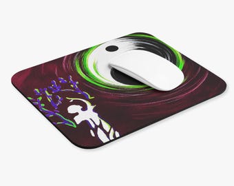 Yin Yang Swirl Mouse Pad | Abstract Balance, Purple Green Accents