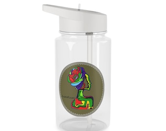 Colorful Abstract Woman Head Tritan Water Bottle | Floral Portrait Sticker