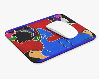 Colorful Abstract Couples Illustration Mouse Pad | Vibrant Pop Art Desk Mat